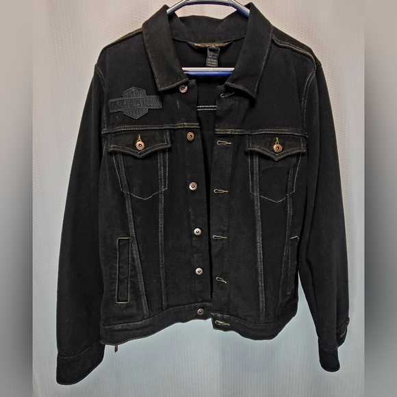 Harley Davidson Women's Black Denim Jacket Size X-Large - Picture 6 of 12